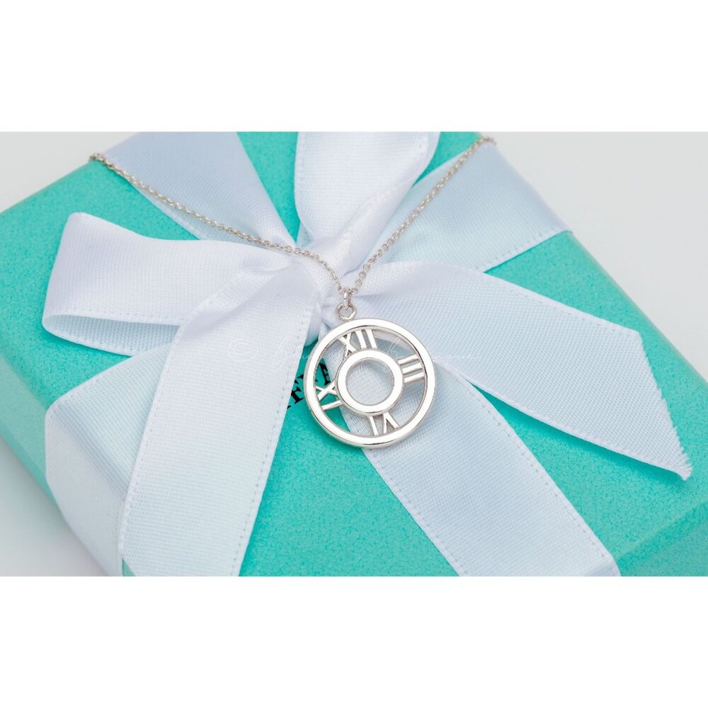 Tiffany & Co. Vintage Atlas Circle Pendant Roman Numerals Cutout Necklace Silver - Picture 5 of 8